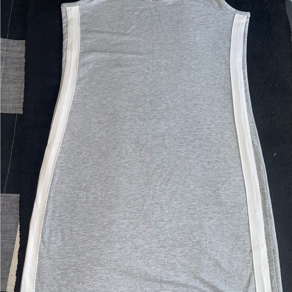 Gray Sleeveless Dress with White Trim